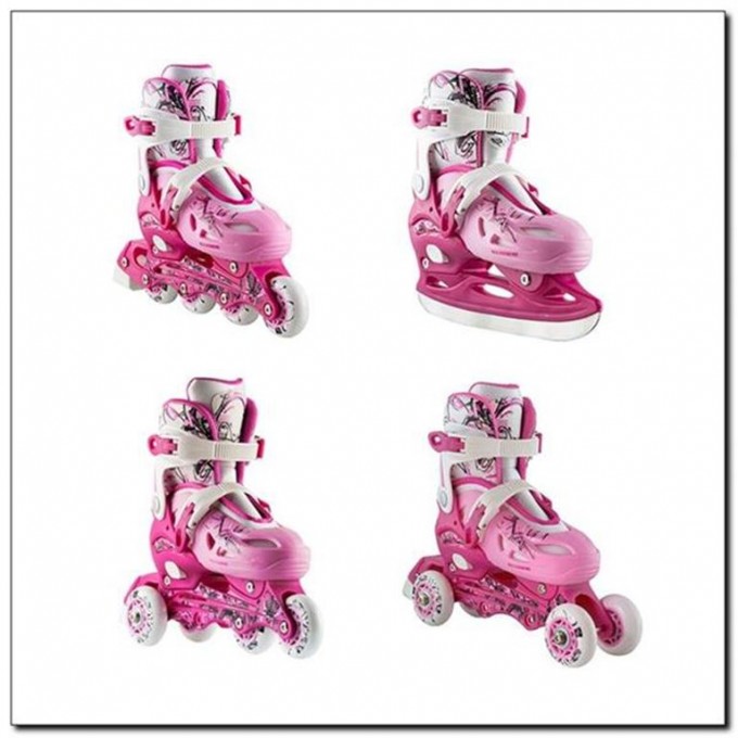 Αυξομειούμενα Πατίνια Roller INLINE/ICE-SKATES Nils Extreme NH0320A 4 σε 1 Ροζ- Medium(35-38)
