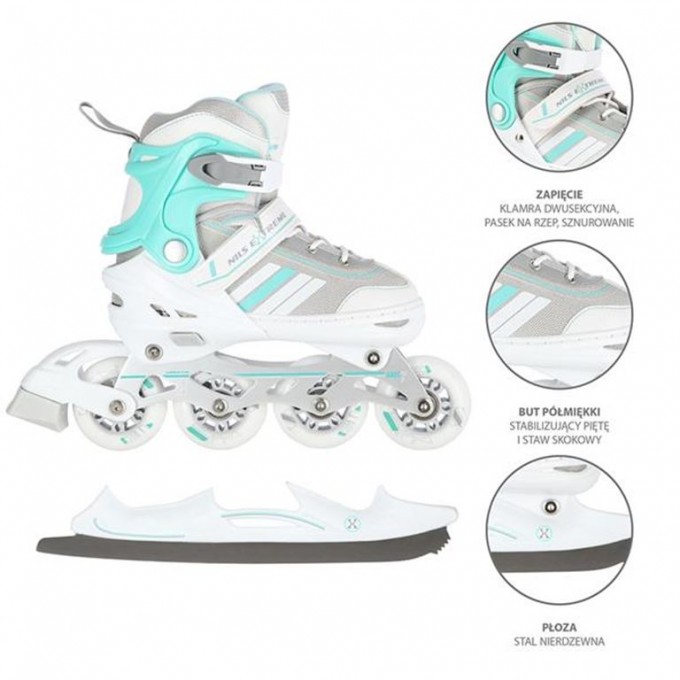 Αυξομειούμενα Roller NH18191 2 σε 1 Άσπρο/Μπλε Small(29-33) IN-LINE SKATES/HOCKEY ICE SKATES