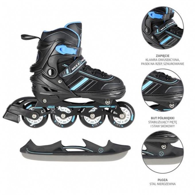 Αυξομειούμενα Roller NH18191 2 σε 1 Μαύρο/Μπλε Small(29-33) IN-LINE SKATES/HOCKEY ICE SKATES