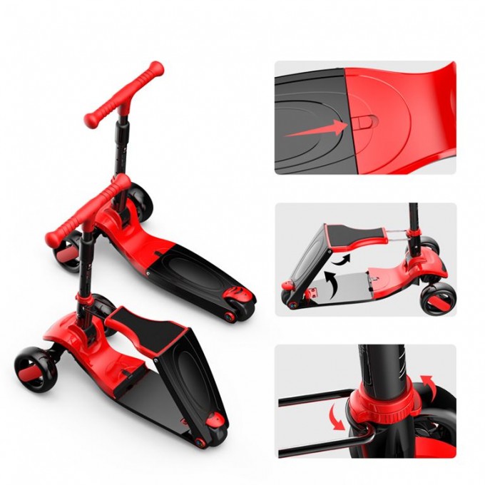 GC Scooter FUN S8 2 σε 1 Μαύρο/Κόκκινο ME LED ΦΩΤΑΚΙΑ