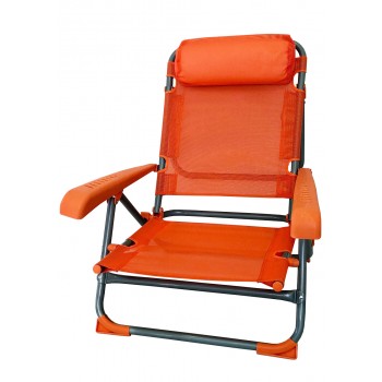 Καρέκλα Παραλίας Πορτοκαλί Μεταλλική 4 ΘΕΣΕΩΝ  με Μπράτσα & Μεγάλο ΜΑΞΙΛΑΡΙ TEXT