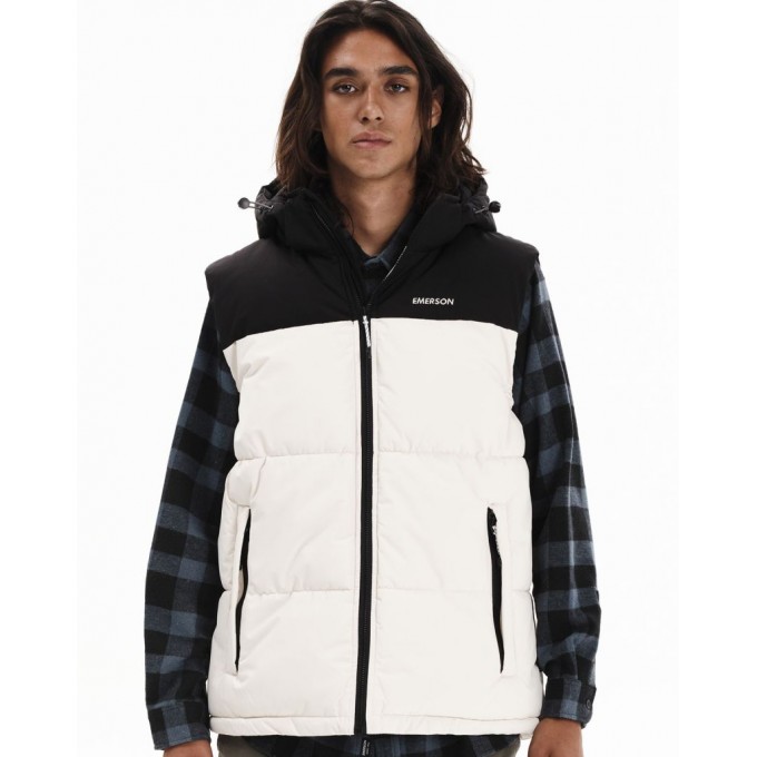 EMERSON ΑΝΔΡΙΚΟ ΑΜΑΝΙΚΟ ΜΠΟΥΦΑΝ PUFFER ΜΕ ΑΠΟΣΠΩΜΕΝΗ ΚΟΥΚΟΥΛΑ 252.EM10.77 CREAM/BLACK