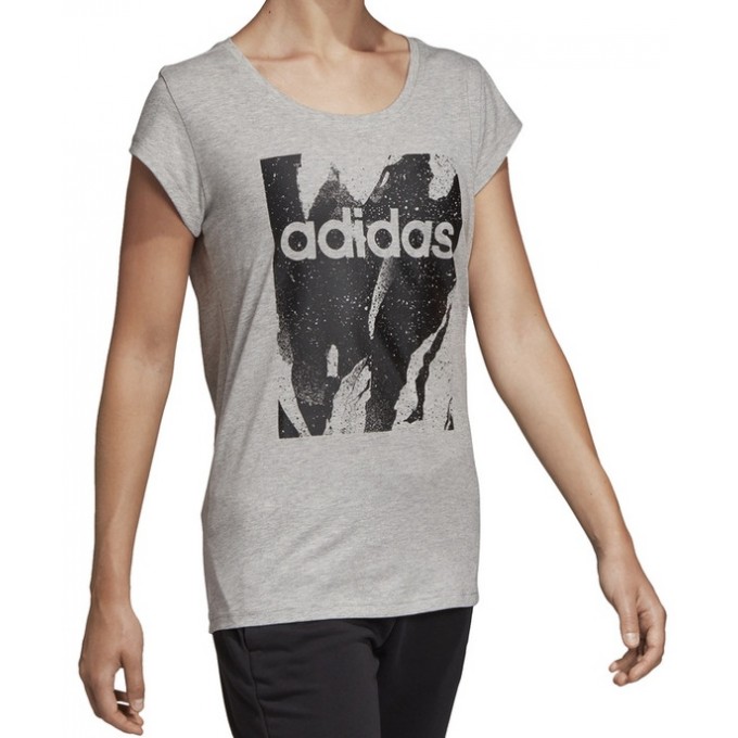 Adidas Γυναικείο T-SHIRT Γκρι με Στάμπα