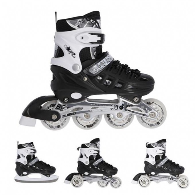 Αυξομειούμενα Πατίνια Roller NH 10905 σετ 4 σε 1 INLINE SKATES Nils Extreme Μαύρο -LARGE (39-42)