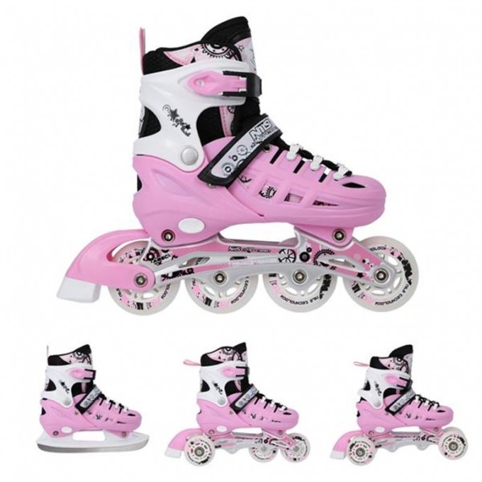 Αυξομειούμενα Πατίνια Roller NH 10905 σετ 4 σε 1 INLINE SKATES Nils Extreme Ροζ - MEDIUM (35-38)