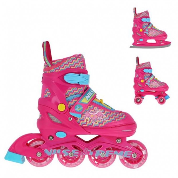 Αυξομειούμενα Πατίνια Roller NF 4413 σετ 3 σε 1 INLINE SKATES Nils Extreme Ροζ - LARGE(38-41)