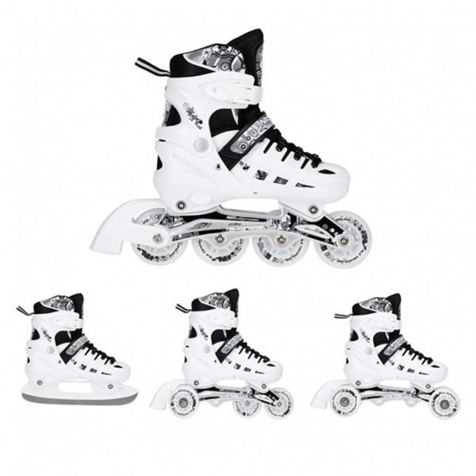 Αυξομειούμενα Roller NH10905 4 σε 1 INLINE SKATES Nils Extreme ΑΣΠΡΟ με LED ΤΡΟΧΟΥΣ -MEDIUM(35-38)